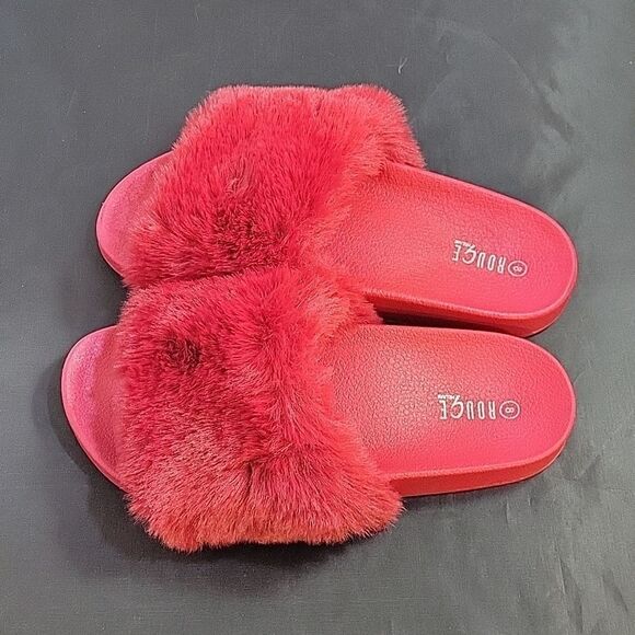 BRAND NEW ROUGE HELUIM FAUX FUR OPEN TOE WOMEN"S SANDAL - Picture 4 of 12